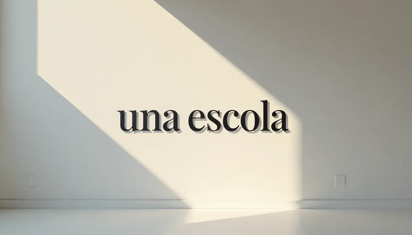 Texto em destaque "una escola" projetado em uma parede iluminada por luz natural, simbolizando um ambiente educacional moderno e inspirador.