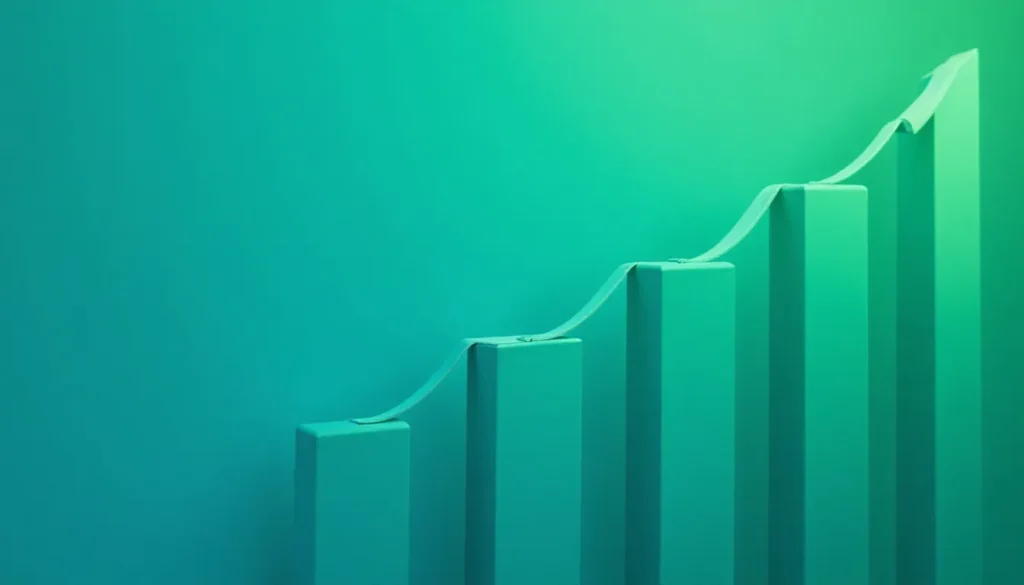 Gráfico de barras em tons de verde representando crescimento e progresso, com um fundo suave.
