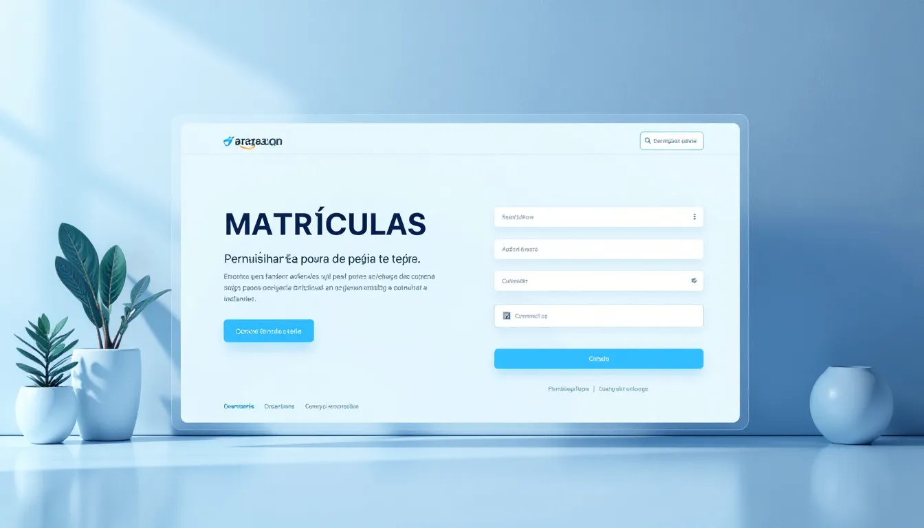 Página de matrícula online da Argavon, mostrando campos para nome de usuário, endereço de e-mail e cédula, com design moderno e minimalista, complementada por plantas decorativas em vasos.