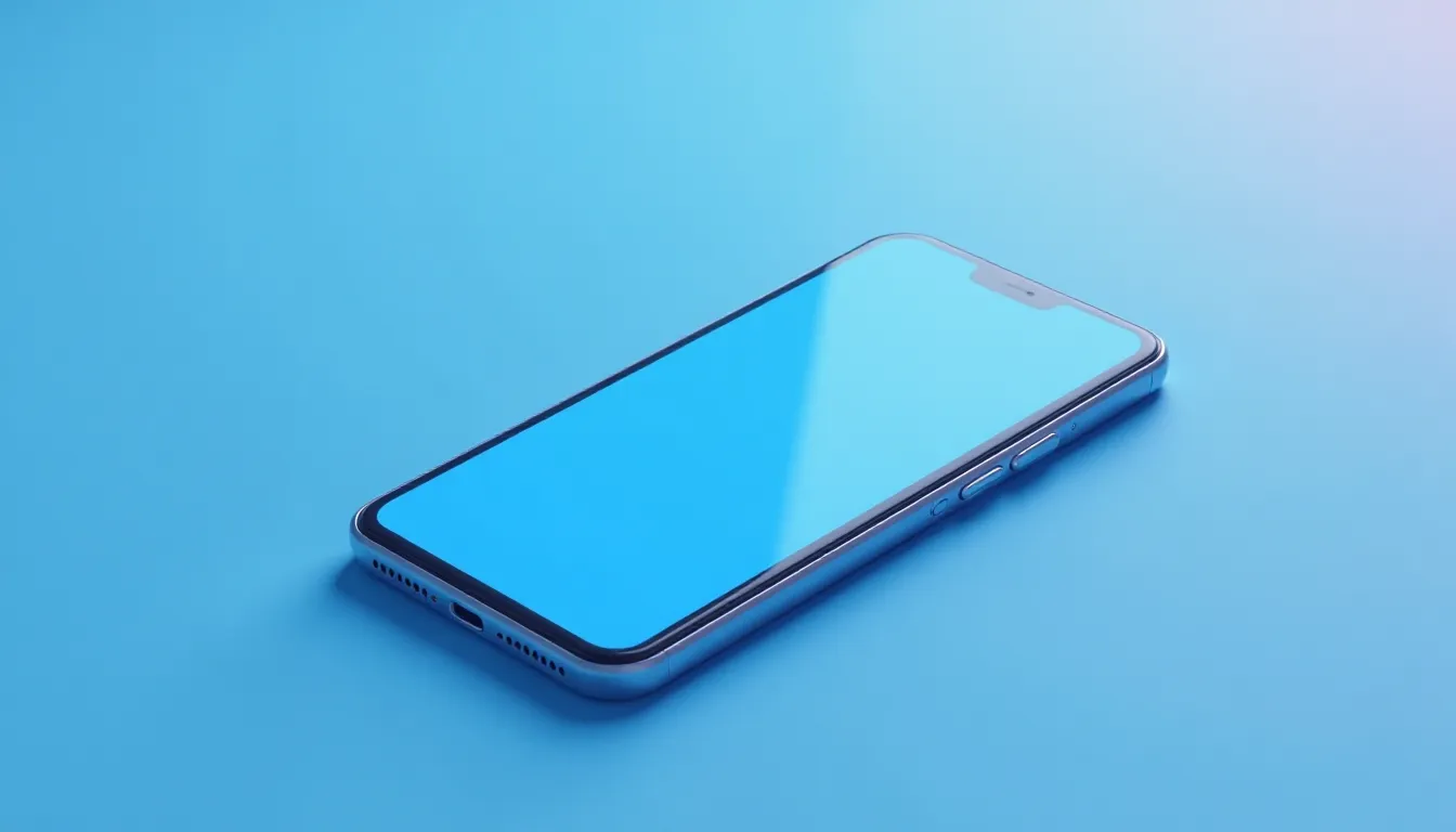 Smartphone moderno exibindo tela azul em fundo azul, destacando o design minimalista e elegante do dispositivo.