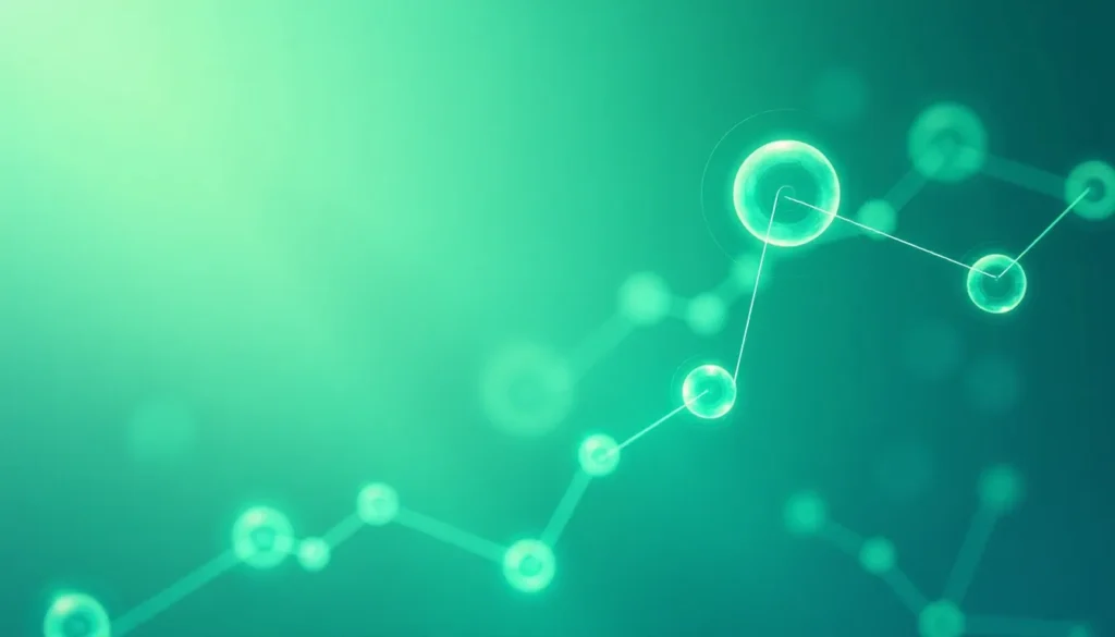 Ilustração abstrata de moléculas conectadas, sobre fundo verde, simbolizando pesquisa científica e inovação tecnológica.