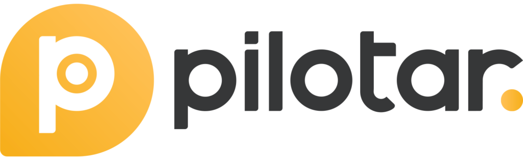 Logotipo da empresa P, com um design moderno em amarelo e preto, simbolizando inovação e tecnologia.